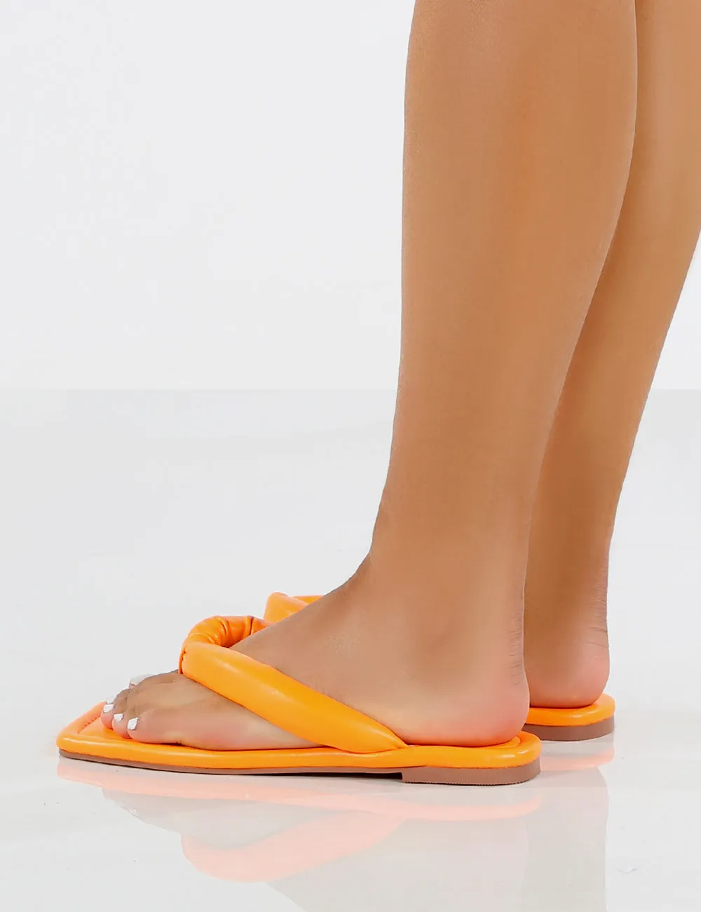 Admit Orange PU Padded Toe Thong Strap Flat Sandals