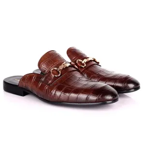 Lacos Elegant Gold Logo Designed Coffee Half Leather Shoe